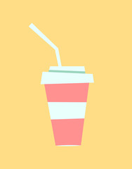 Soft drink, sweet beverage in plastic mug vector, isolated icon of soda served in cafe bistro. Fresh cocktail with straw serving in summer, paper cup