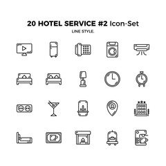 Simple Set of Hotel Service Related Vector Icons. Contains such Icons as Bedroom, Laundry, Air Conditioning and more. Editable Stroke. Pixel Perfect.