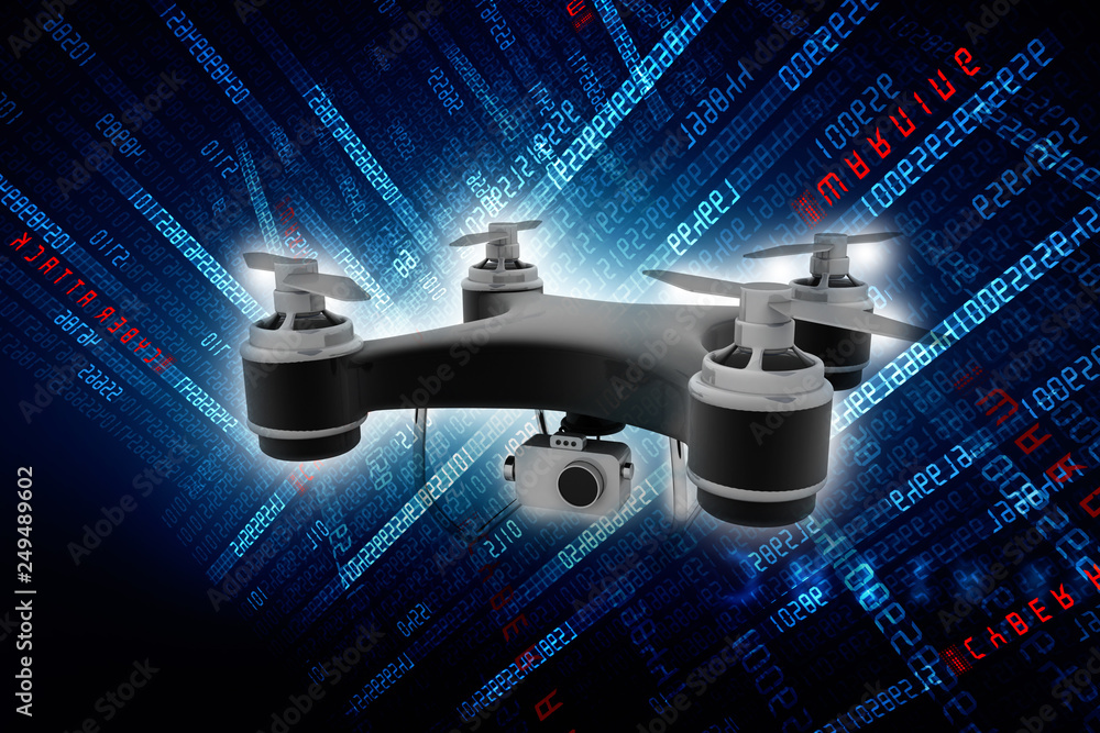Poster 3d rendering drone or helicam with camera