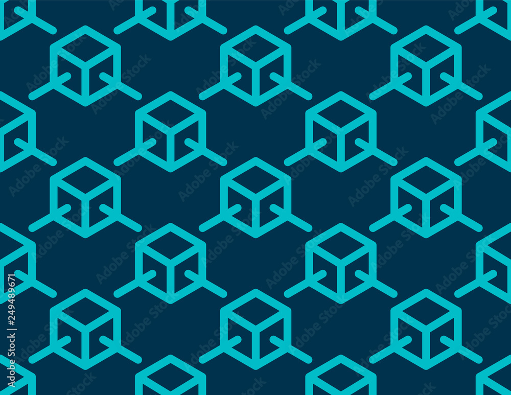 Poster blockchain concept with blue block link to block texture background vector design