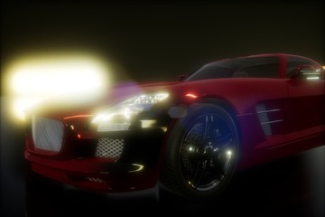 Plakat luxury sport car in dark studio with bright lights