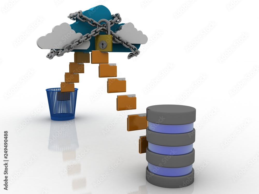 Poster 3d rendering cloud online storage icons with data