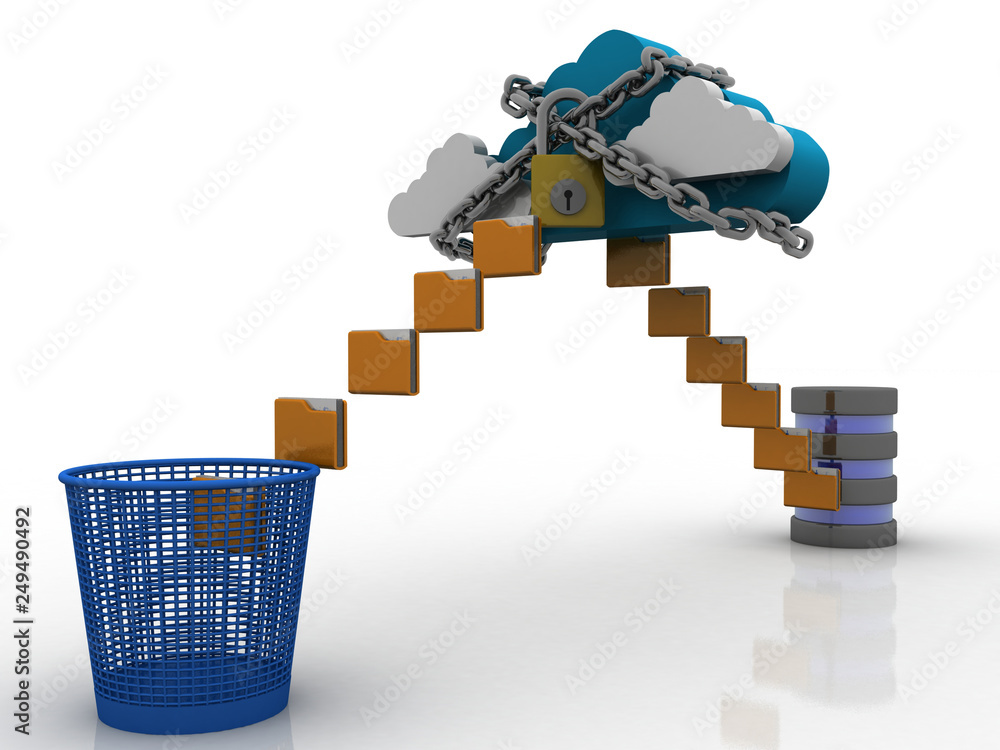 Poster 3d rendering cloud online storage icons with data