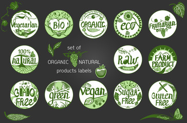 Set of Organic Vegan Natural products and cosmetics labels and Icons