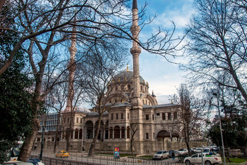 Fototapeta na wymiar Istanbul, Turkey, 29 January 2019: Nusretiye Mosque, Sultan II Mahmut 1826, Architect Kirkor Balyan, Tophane, Beyoglu district.
