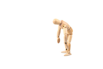 wooden human model on a white background. Joint, motion and posture