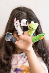 Funny animals puppets in the fingers. Children's activities concept.Happy teachers day 