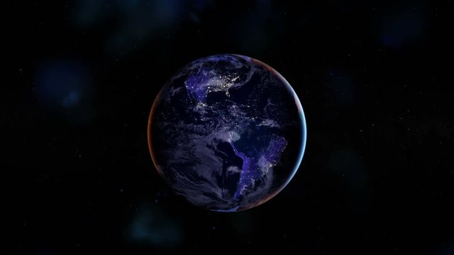 Night side of the Earth with city lights. North America and South America. Zoom animation. Elements of this image furnished by NASA