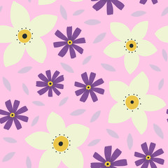 Seamless Floral pattern. Vector texture with flowers and leaves.