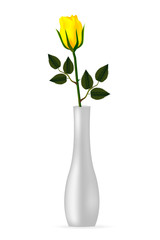 Mockup of elegant vase with yellow color rose. Realistic shadow. Can used for your design. Vector illustration.