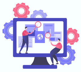 Vector illustration of business, office workers are searching the information , Person analyzing business data - 249500042