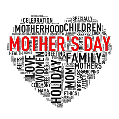 Mother's day heart shape tag wordcloud