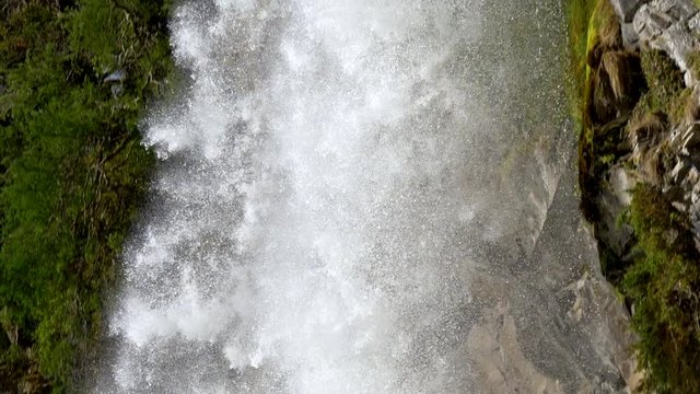 Slow motion shot of big waterfull Saltillo in Lanin national park. Argentina, San Martin de los Anes, Neuquen Lake district
