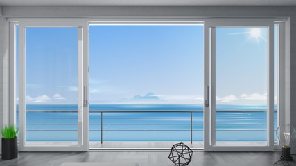 Sliding window villa with sea view