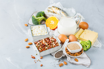 Assortment of healthy calcium source food