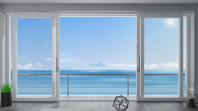 Fototapeta Sliding window villa with sea view