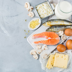 Assortment of healthy vitamin d source food