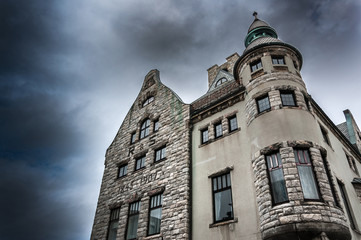 Dramatic sky with dark clouds over Alesund. Norway