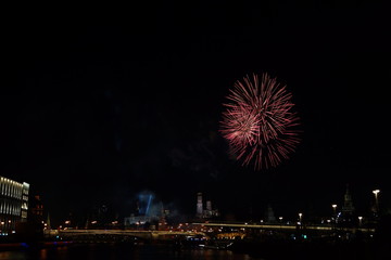 fireworks over the river. fireworks over the night city