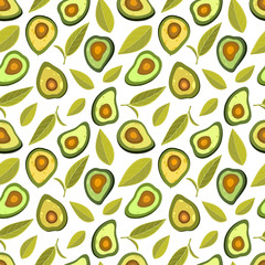 Avocado seamless pattern. Avocado pattern with leaves and branches. Use for postcard, print, packaging etc. - 249505061