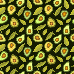 Avocado seamless pattern. Avocado pattern with leaves and branches. Use for postcard, print, packaging etc. - 249505097