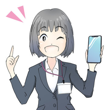 スマホを持ったスーツの女性