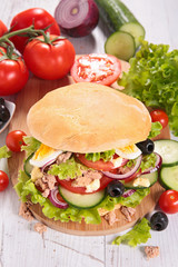 sandwich with tuna,egg,tomato and cucumber