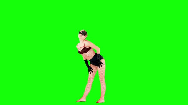 Blonde Burlesque Dancer on Green Screen