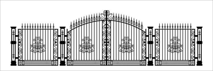 Fotobehang Black silhouette of gothic cemetery gate with ornament. Isolated drawing of cathedral build. Fantasy architecture. European medieval landmark. Design element © shaineast