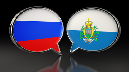 Naklejka premium Russia and San Marino flags with Speech Bubbles. 3D illustration
