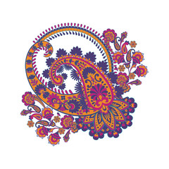 Paisley vector pattern. Fantastic flower, leaves. Textile bohemian print. Batik painting. Vintage