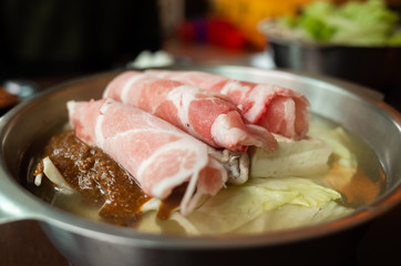 hot pot with vegetables and pork