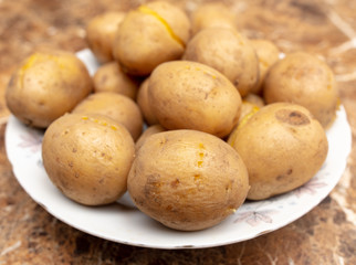 Boiled potatoes in a plate on the table