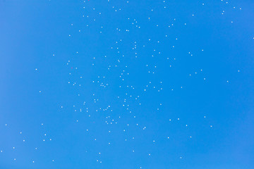 White balls flying in the blue sky