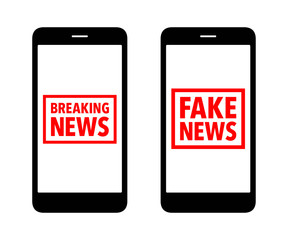Fake and breaking news rubber stamp cell phone