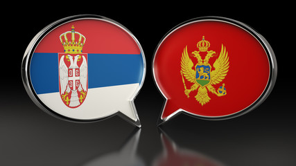 Serbia and Montenegro flags with Speech Bubbles. 3D illustration