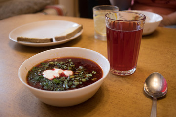 Russian soup called borshch (or borsch, or borscht)