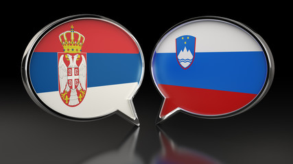 Serbia and Slovenia flags with Speech Bubbles. 3D illustration