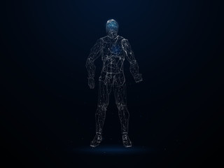 Futuristic polygonal shape of low poly human silhouette with connected dots and lines. Abstract 3d rendering.