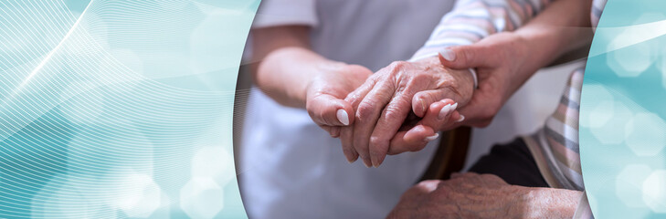 Senior woman at hospital. panoramic banner