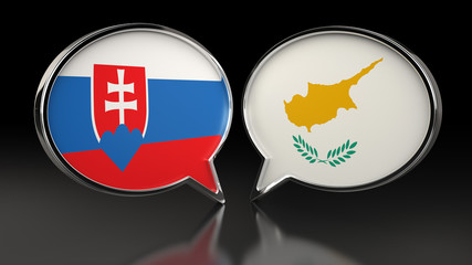 Slovakia and Cyprus flags with Speech Bubbles. 3D illustration