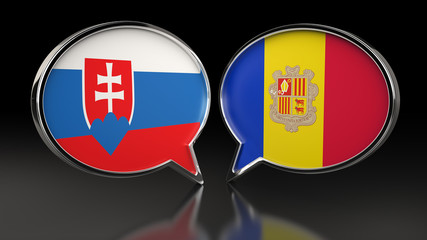 Obraz premium Slovakia and Andorra flags with Speech Bubbles. 3D illustration