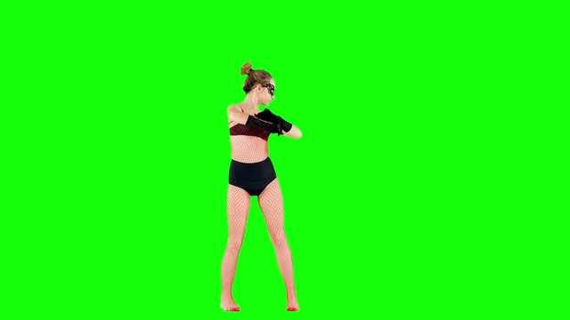 Burlesque Dancing Girl in a Lace Maks Green Screen