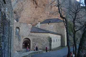 Dated In The 11th Century Main Facade Of The Royal Monastery Of San Juan De La Peña In Botaya. Travel, Landscapes, Nature, Architecture. December 28, 2014. Botaya, Huesca, Aragon. Spain.