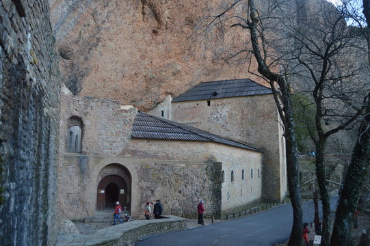 Dated In The 11th Century Main Facade Of The Royal Monastery Of San Juan De La Pe&ntilde;a In Botaya. Travel, Landscapes, Nature, Architecture. December 28, 2014. Botaya, Huesca, Aragon. Spain.