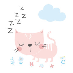 cute cartoon cat in scandinavian style