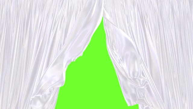3D UHD animation of the white window curtain moving with the wind, alpha matte is included