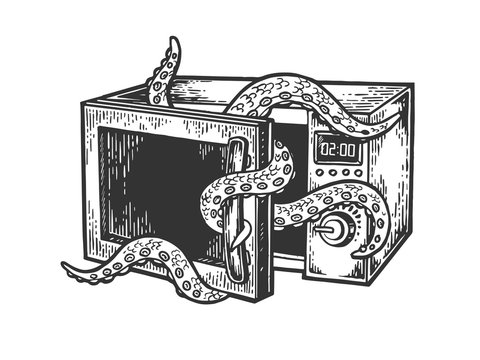 microwave with tentacles, black and white, surreal clip art preview