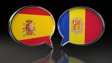 Spain and Andorra flags with Speech Bubbles. 3D illustration