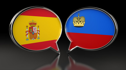 Obraz premium Spain and Liechtenstein flags with Speech Bubbles. 3D illustration